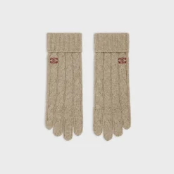 Online cable-knit triomphe gloves in cashmere Women Hats And Gloves