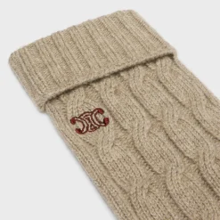 Online cable-knit triomphe gloves in cashmere Women Hats And Gloves