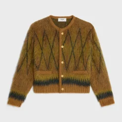 Fashion cardigan jacket in brushed argyle mohair Knitwear