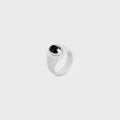 New Bevelled Signet Ring in Onyx and Sterling Silver with Rhodium finish Bracelets & Rings