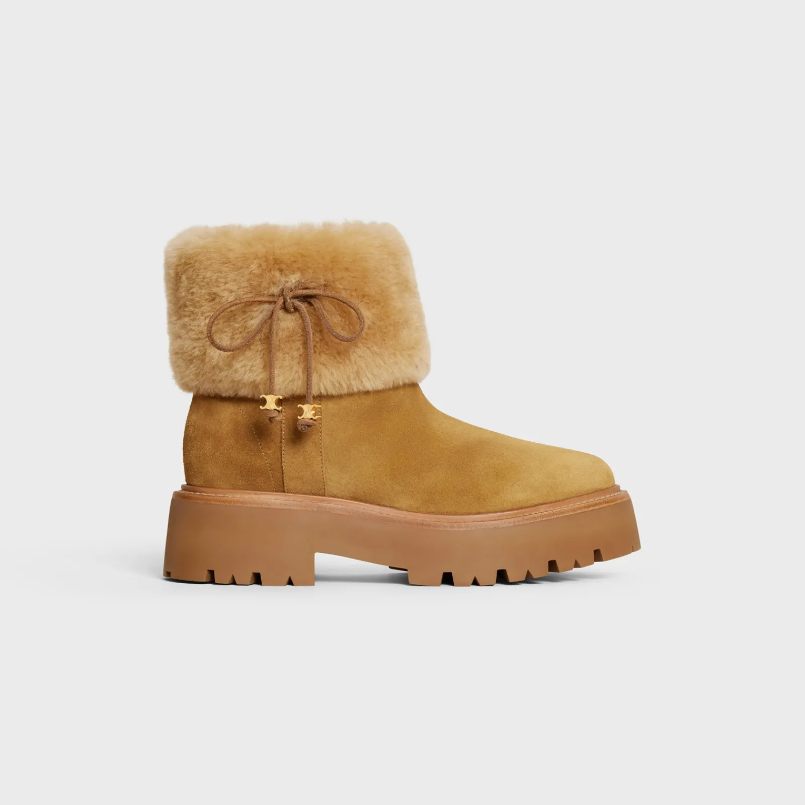 Sale BULKY CROPPED BOOT WITH TRIOMPHE TASSELS in SUEDE CALFSKIN AND SHEARLING Women Boots And Ankle Boots