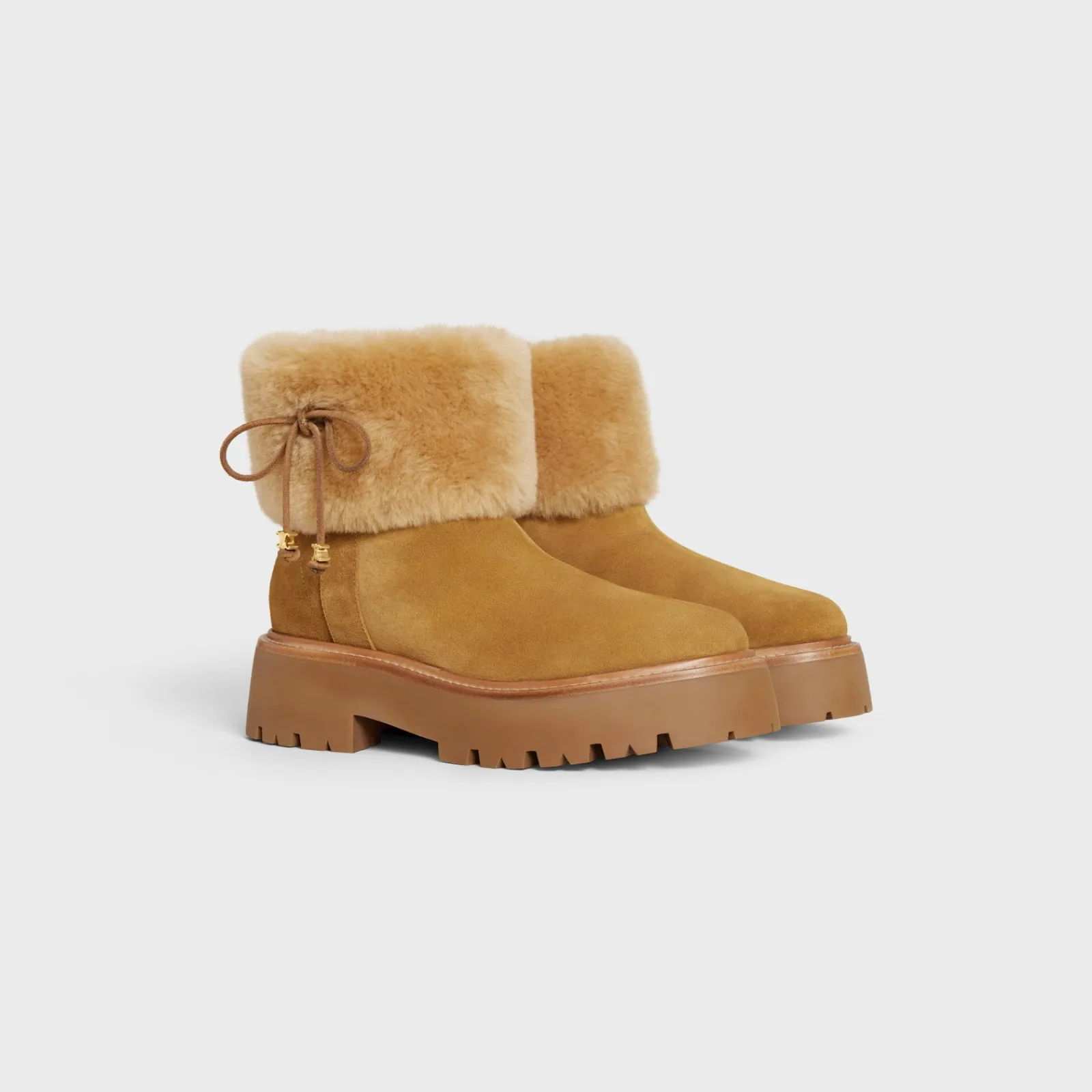 Sale BULKY CROPPED BOOT WITH TRIOMPHE TASSELS in SUEDE CALFSKIN AND SHEARLING Women Boots And Ankle Boots