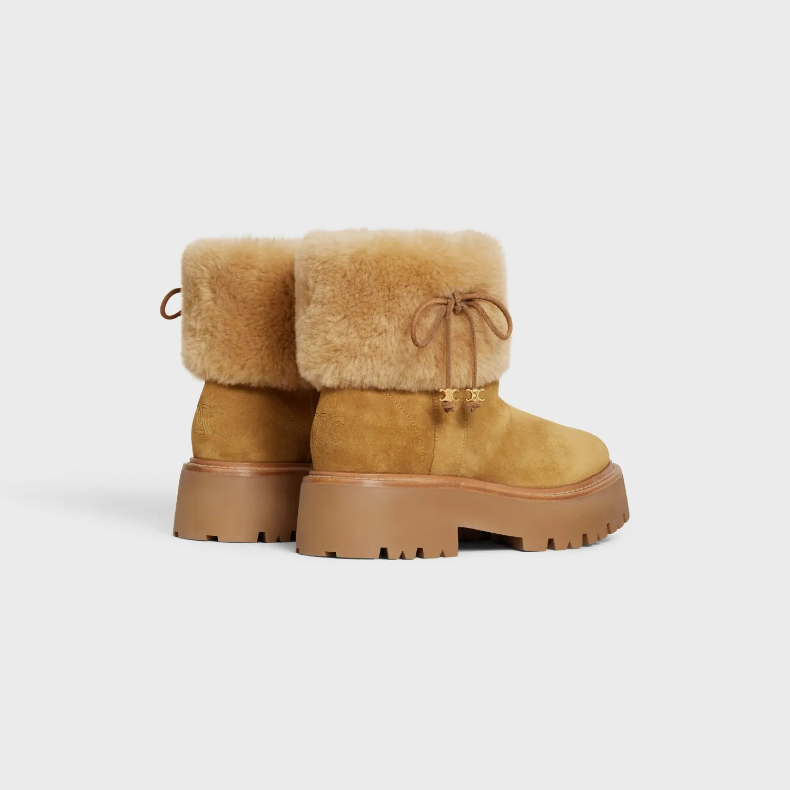Sale BULKY CROPPED BOOT WITH TRIOMPHE TASSELS in SUEDE CALFSKIN AND SHEARLING Women Boots And Ankle Boots