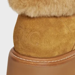 Sale BULKY CROPPED BOOT WITH TRIOMPHE TASSELS in SUEDE CALFSKIN AND SHEARLING Women Boots And Ankle Boots