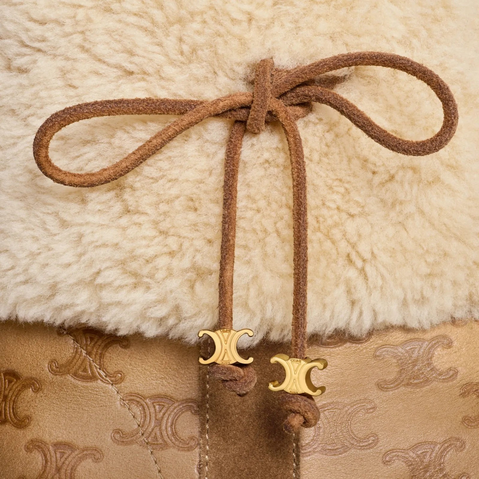 Outlet BULKY CROPPED TRIOMPHE BOOT in SUEDE STAMPED CALFSKIN AND SHEARLING Women Boots And Ankle Boots