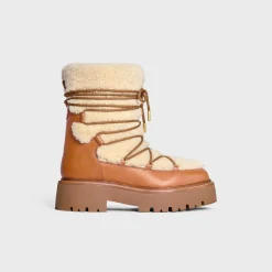 Clearance BULKY LACE-UP BOOT in SHEARLING AND CALFSKIN Women Boots And Ankle Boots