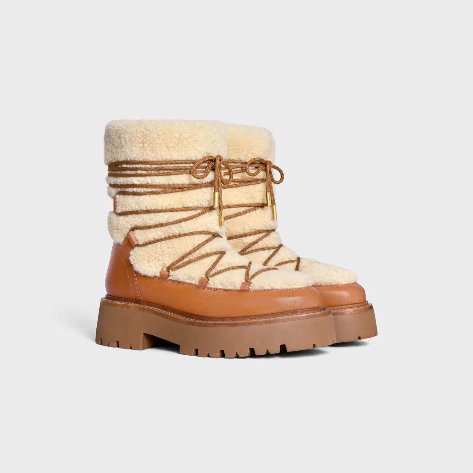 Clearance BULKY LACE-UP BOOT in SHEARLING AND CALFSKIN Women Boots And Ankle Boots