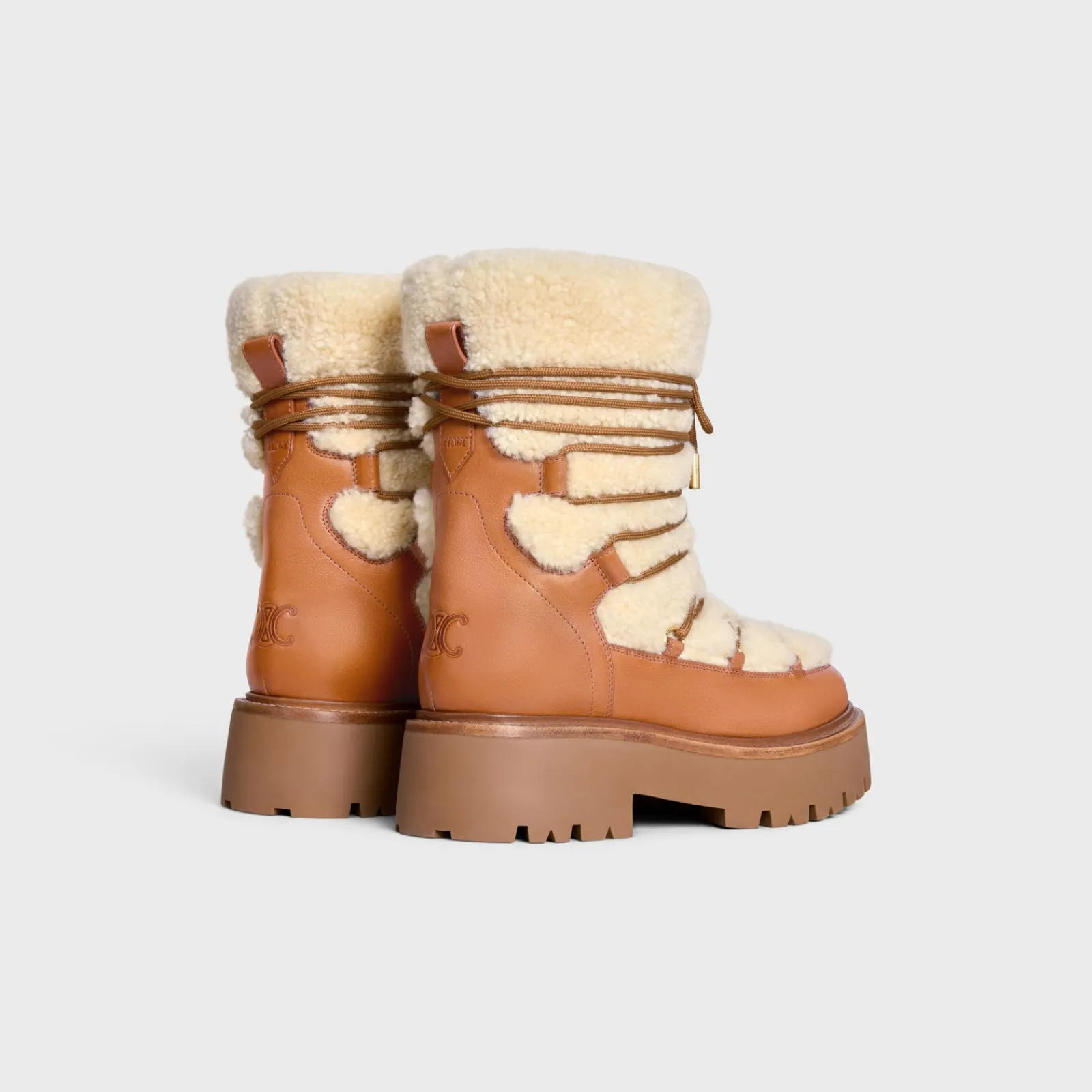 Clearance BULKY LACE-UP BOOT in SHEARLING AND CALFSKIN Women Boots And Ankle Boots