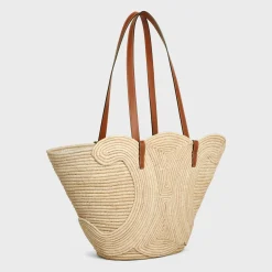 Clearance CLASSIC PANIER MEDIUM BRAIDED TRIOMPHE in RAFFIA and CALFSKIN Women More Lines·Classic Panier | Categories·Hobo And Tote Bags