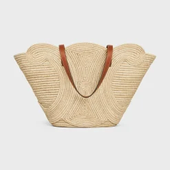 Clearance CLASSIC PANIER MEDIUM BRAIDED TRIOMPHE in RAFFIA and CALFSKIN Women More Lines·Classic Panier | Categories·Hobo And Tote Bags