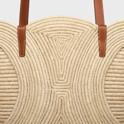 Clearance CLASSIC PANIER MEDIUM BRAIDED TRIOMPHE in RAFFIA and CALFSKIN Women More Lines·Classic Panier | Categories·Hobo And Tote Bags