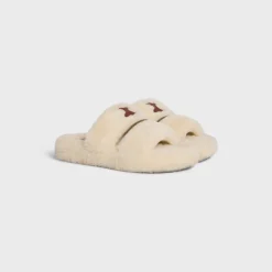 Fashion FUR SLIDES TRIOMPHE in Shearling Women Loafers And Flats