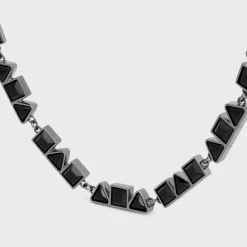 New Geometric Necklace in Brass with Old Rhodium Finish and Strass Necklaces