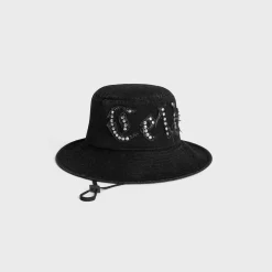 Sale gothic bucket hat with drawstring in rigid cotton Hats And Soft Accessories