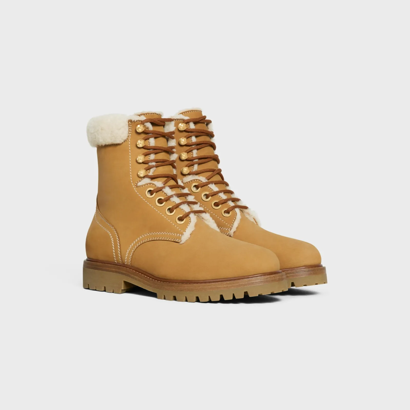 Outlet KURT LACE-UP MID BOOT in NUBUCK CALFSKIN AND SHEARLING Women Boots And Ankle Boots