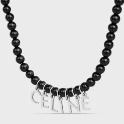 Clearance Monochroms Beads Necklace in Onyx and Brass with Rhodium Finish Necklaces