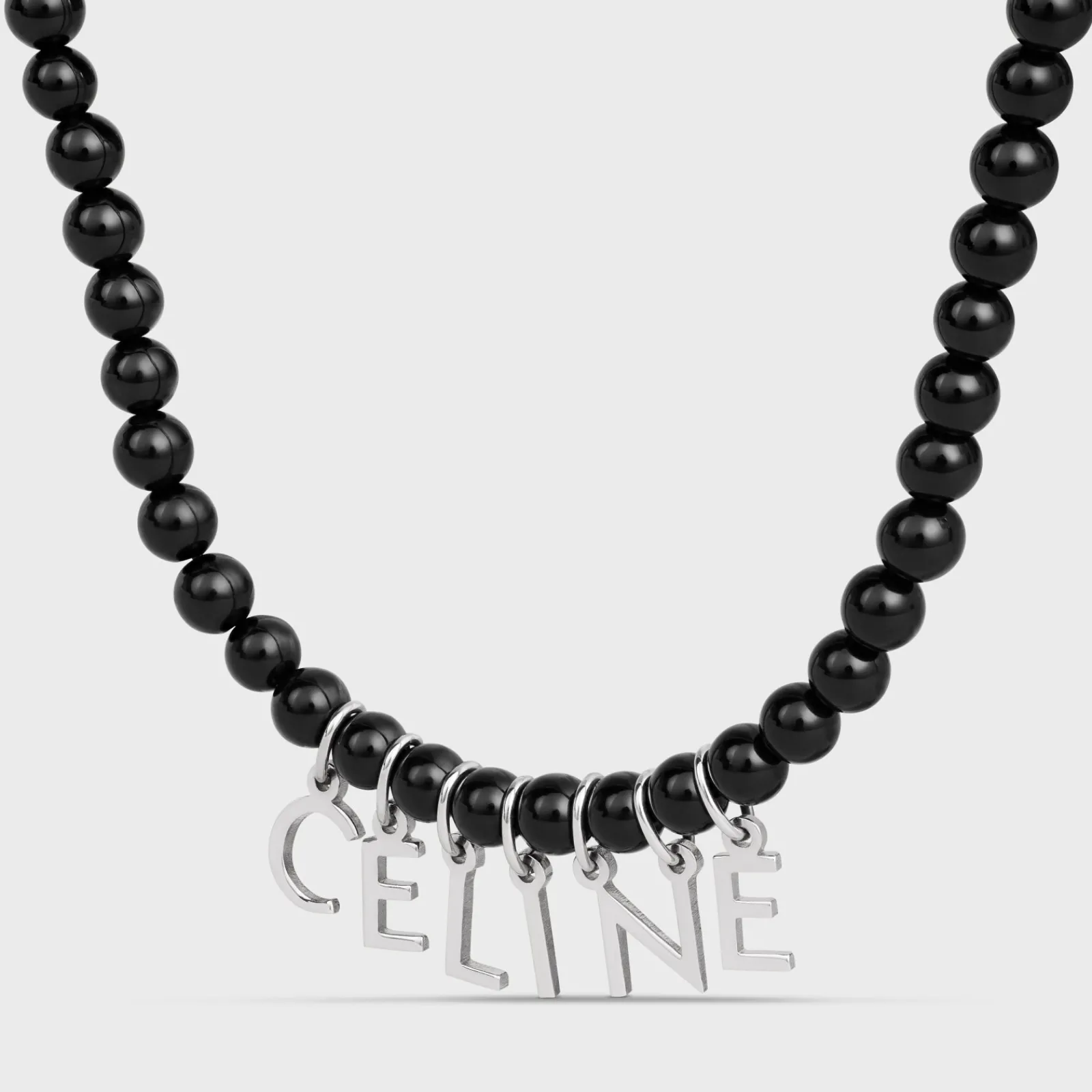 Clearance Monochroms Beads Necklace in Onyx and Brass with Rhodium Finish Necklaces