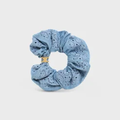 Discount Scrunchy English Embroidery in Brass with Gold Finish and Cotton Women Hair Accessories