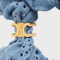 Discount Scrunchy English Embroidery in Brass with Gold Finish and Cotton Women Hair Accessories