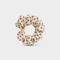 Fashion Scrunchy Mini Triomphe in Silk and Brass with Gold finish Women Hair Accessories