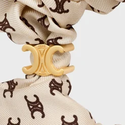 Fashion Scrunchy Mini Triomphe in Silk and Brass with Gold finish Women Hair Accessories