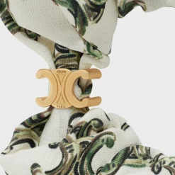 Online Scrunchy Triomphe Camo in Silk and Brass with Gold Finish Women Hair Accessories
