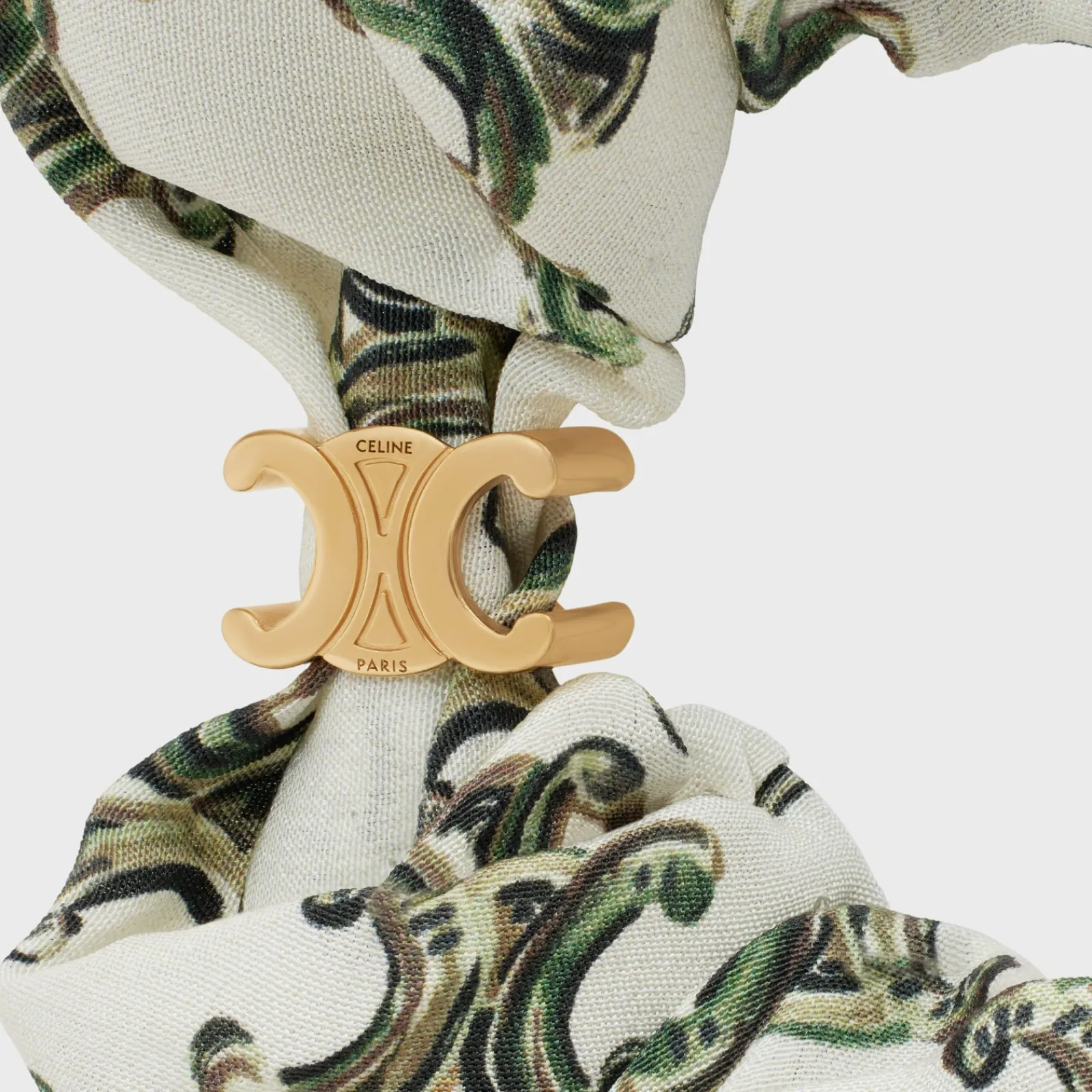 Online Scrunchy Triomphe Camo in Silk and Brass with Gold Finish Women Hair Accessories