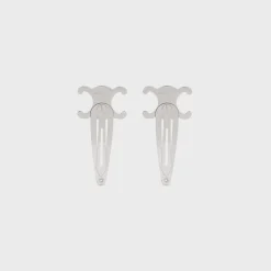 Online Set of 2 Snap Hair Clip in Brass with Rhodium Finish and Steel Women Hair Accessories