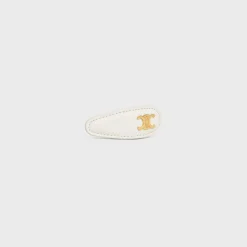 Outlet Snap Hair Clip in Calfskin, Brass with Gold Finish and Steel Women Hair Accessories