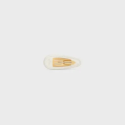 Outlet Snap Hair Clip in Calfskin, Brass with Gold Finish and Steel Women Hair Accessories