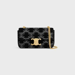 Sale CHAIN SHOULDER BAG CLAUDE in SUEDE CALFSKIN WITH TRIOMPHE STRASS Women More Lines·Claude | Categories·Shoulder Bags