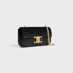 Sale CHAIN SHOULDER BAG CLAUDE in SUEDE GOATSKIN WITH STRASS Women More Lines·Claude | Categories·Shoulder Bags