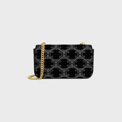 Sale CHAIN SHOULDER BAG CLAUDE in SUEDE CALFSKIN WITH TRIOMPHE STRASS Women More Lines·Claude | Categories·Shoulder Bags