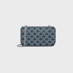 Fashion CHAIN SHOULDER BAG CLAUDE in DENIM WITH TRIOMPHE ALL-OVER Women More Lines·Claude | Categories·Shoulder Bags