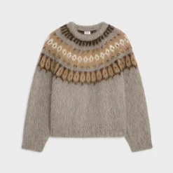 Discount crew neck sweater in brushed fair isle alpaca wool Knitwear