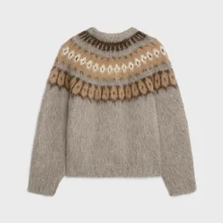 Discount crew neck sweater in brushed fair isle alpaca wool Knitwear