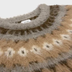 Discount crew neck sweater in brushed fair isle alpaca wool Knitwear
