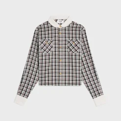 Hot cropped shirt in check silk Women Shirts And Tops
