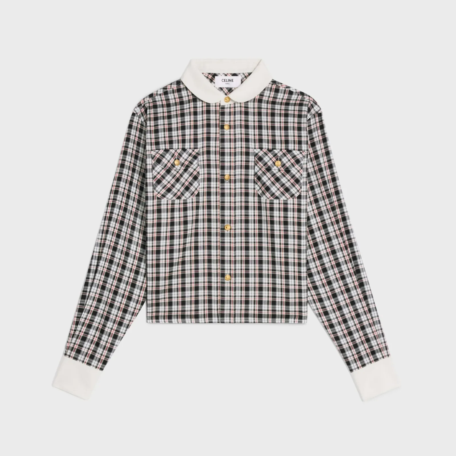 Hot cropped shirt in check silk Women Shirts And Tops