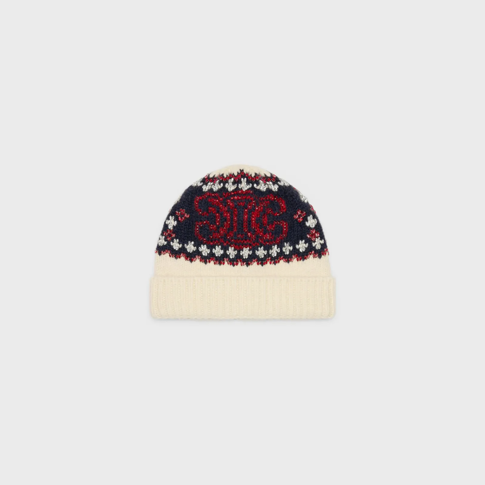 Clearance embroidered beanie in fair isle wool Women Beanies And Scarves
