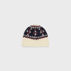 Clearance embroidered beanie in fair isle wool Women Beanies And Scarves