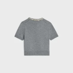 Hot Embroidered cropped cardigan in cashmere Women Knitwear