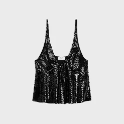Online embroidered gathered tank top in tulle Women Shirts And Tops