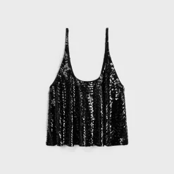 Online embroidered gathered tank top in tulle Women Shirts And Tops