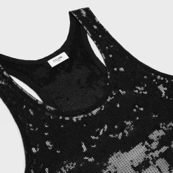 Clearance embroidered tank top in silk and cotton Women Knitwear | Shirts And Tops