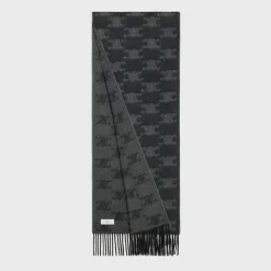 Sale fringed scarf in monogram cashmere Hats And Soft Accessories