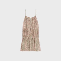 Clearance gathered mini dress in silk georgette Women Dresses And Skirts