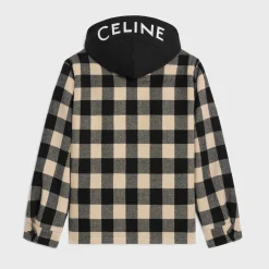 Outlet hooded overshirt in check wool Coats & Blousons