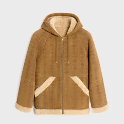 Sale hooded parka in triomphe curly lambskin Women Coats | Leather And Shearling