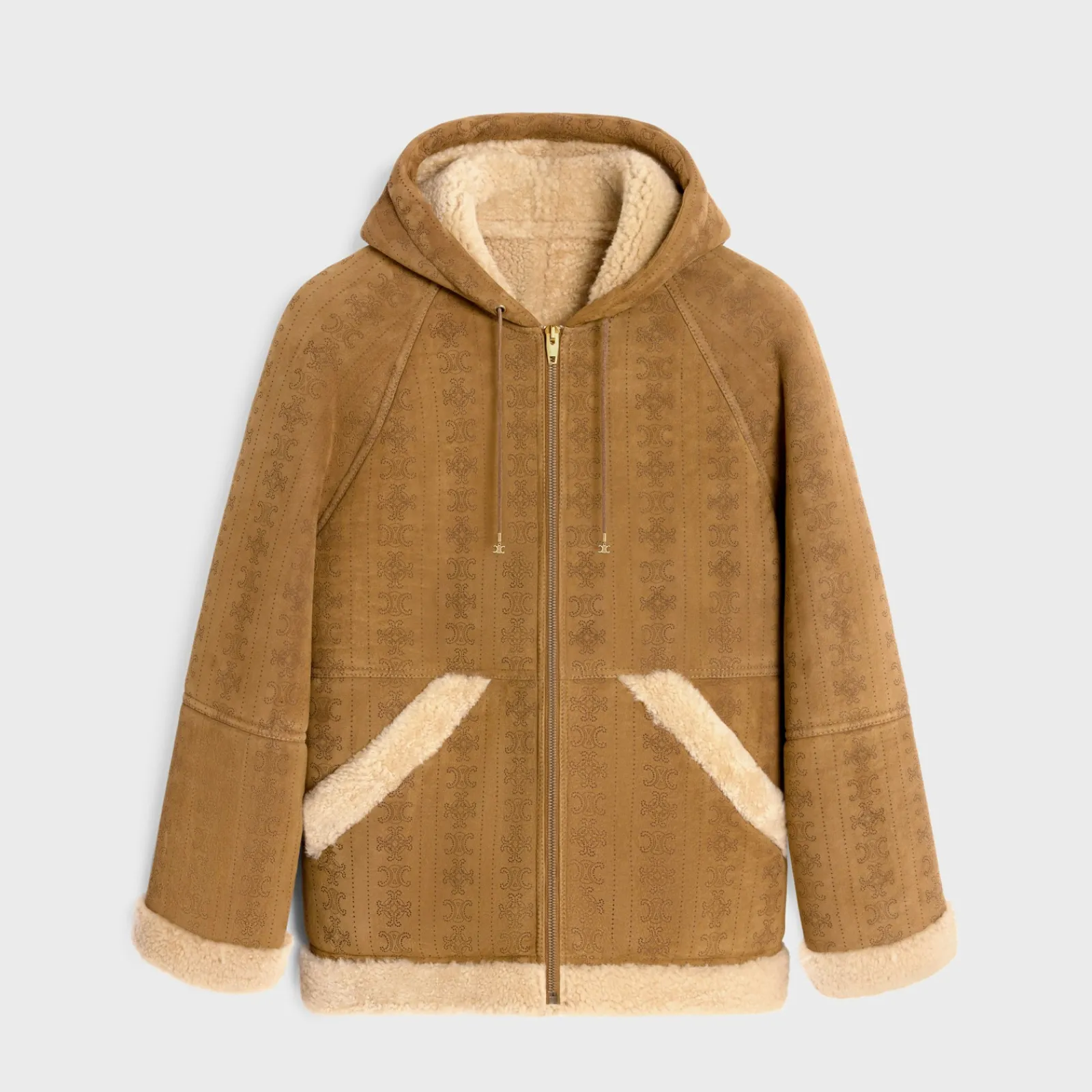 Sale hooded parka in triomphe curly lambskin Women Coats | Leather And Shearling